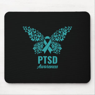 Teal Ribbon With Butterflies- Ptsd Awareness  Mouse Pad