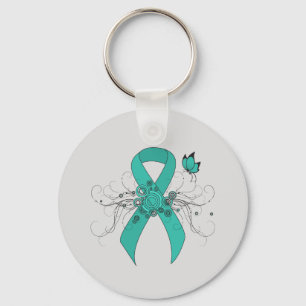 Teal Ribbon with Butterfly Key Ring