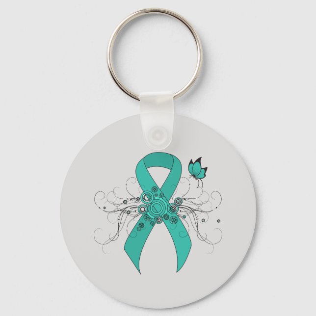 Teal Ribbon with Butterfly Key Ring (Front)