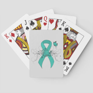 Teal Ribbon with Butterfly Playing Cards