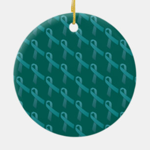 Teal Ribbons Tiled Pattern Ceramic Tree Decoration
