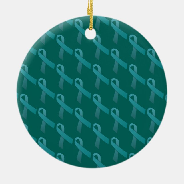 Teal Ribbons Tiled Pattern Ceramic Tree Decoration (Back)