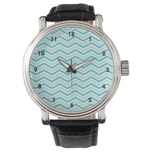 Teal, Robins Egg Blue, and White Chevron Stripes Watch