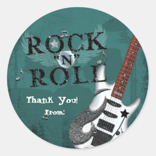 Teal Rock N Roll Star Birthday Party Event Favour Classic Round Sticker