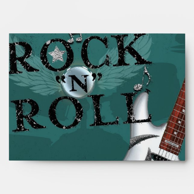 Teal Rock N Roll Star Birthday Party Invitation Envelopes (Front)