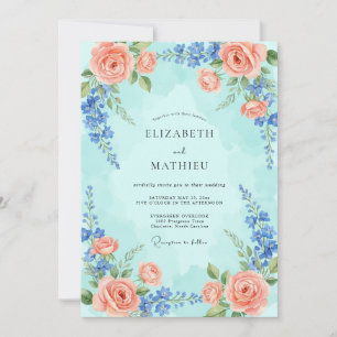 Teal Romantic Floral Blossom Wedding Invitation