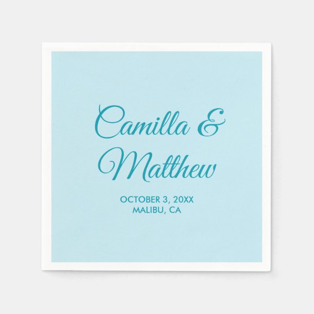 Teal Romantic Script Personalised Wedding Napkins (Front)