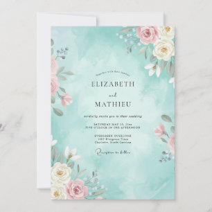 Teal Romantic Spring Wedding Invitation