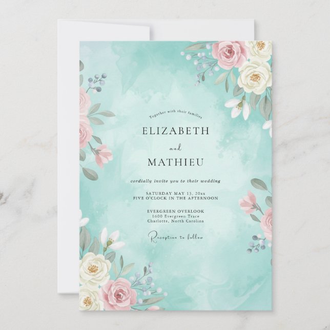 Teal Romantic Spring Wedding Invitation (Front)