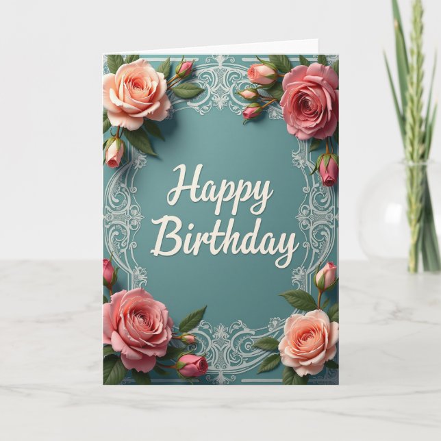 Teal Rose Birthday Card (Front)