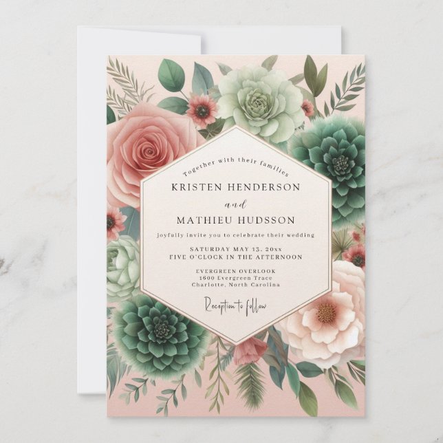 Teal Rose Bloom Wedding Invitation (Front)