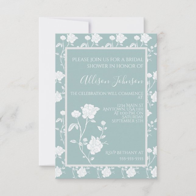 Teal Rose Bridal Shower Invitation (Front)