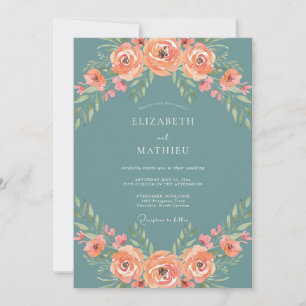 Teal Rose Floral Flourish Wedding Invitation