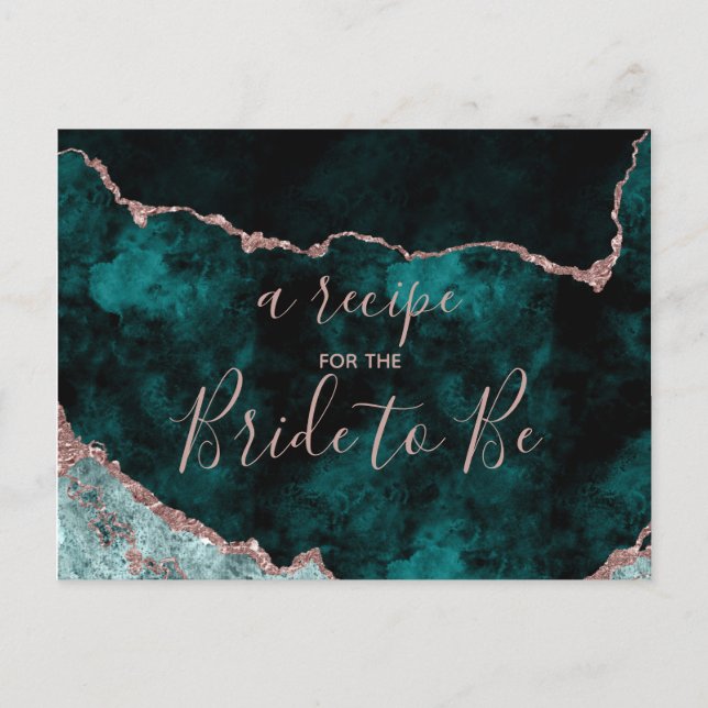 Teal & Rose Gold Foil Bridal Shower Recipe Card (Front)
