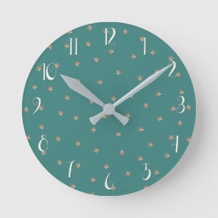 Teal & Rose Gold Pink Glittery Stars Starry  Round Clock
