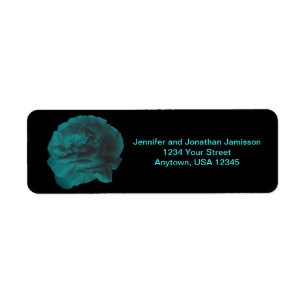 Teal Rose on Black Return Address Labels