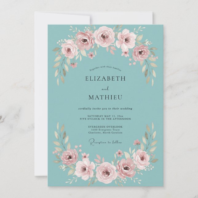 Teal Rose Painterly Enchantment Wedding Invitation (Front)