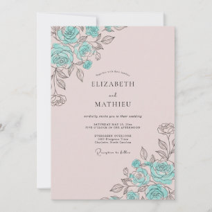 Teal Rose Painterly Flourish Wedding Invitation