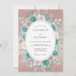 Teal Rose Romantic Flourish Wedding Invitation