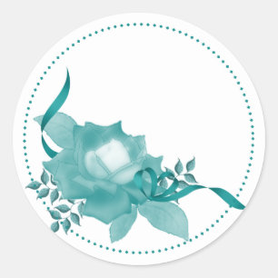 Teal Rose w/ Ribbon Classic Round Sticker