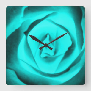 Teal Rose Wall Clock