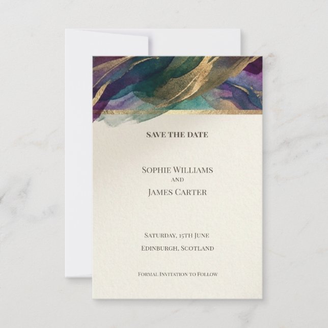 Teal Rose Watercolour Floral Save The Date Card (Front)