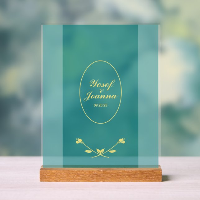 Teal Rose Wedding Acrylic Sign (Neutral)