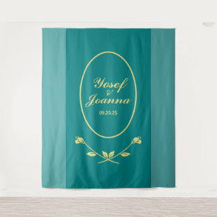 Teal Rose Wedding Backdrop Tapestry