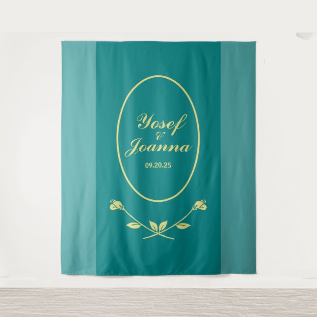 Teal Rose Wedding Backdrop Tapestry (Front)