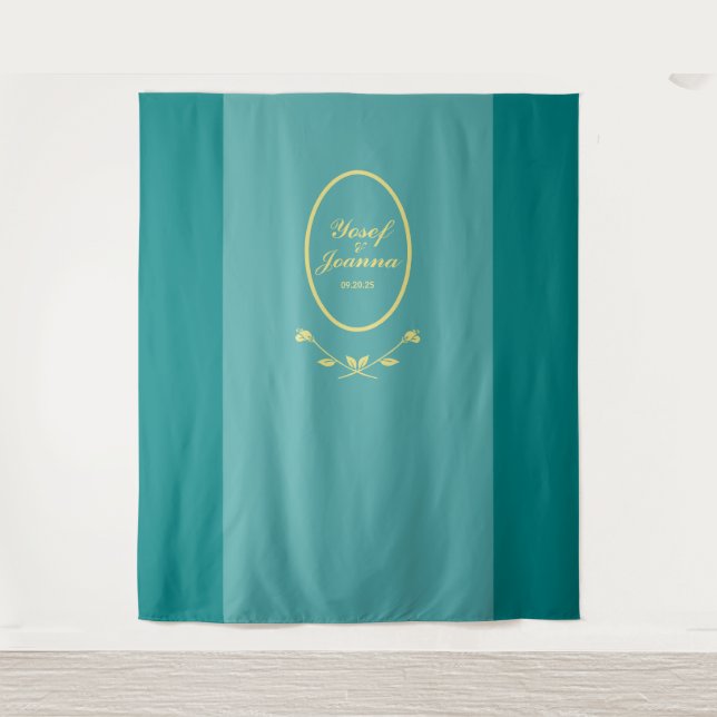 Teal Rose Wedding Backdrop Tapestry (Front)