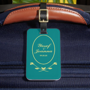 Teal Rose Wedding Luggage Tag