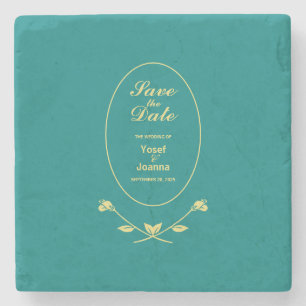 Teal Rose Wedding Save the Date Stone Coaster