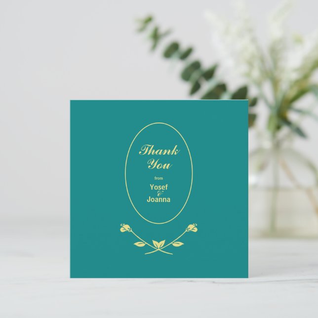 Teal Rose Wedding Thank You Card (Standing Front)