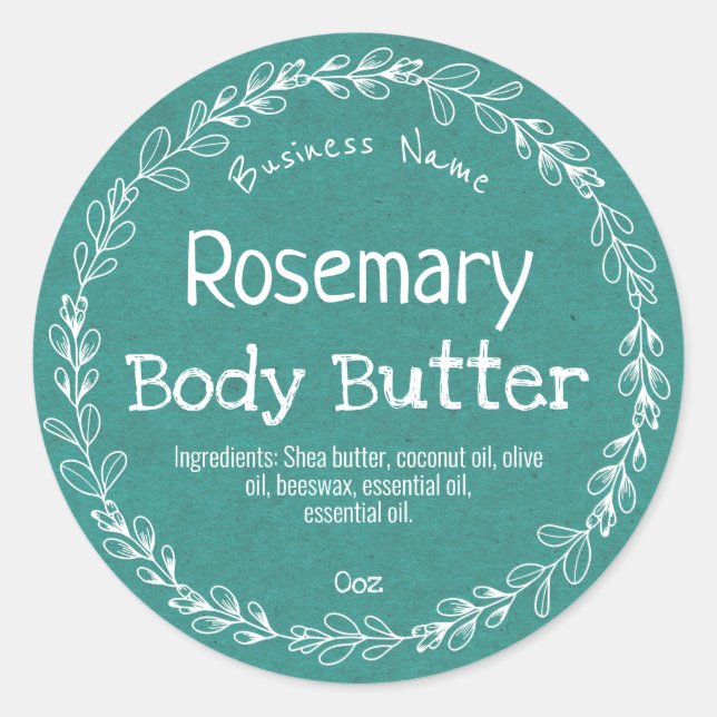 Teal Rosemary Bath And Body Product Labels (Front)