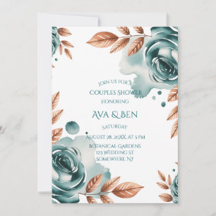 Teal Roses and Copper Leaves Couples Shower Invitation