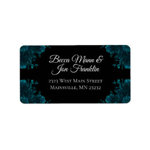 Teal Roses Black Gothic Wedding Address Labels