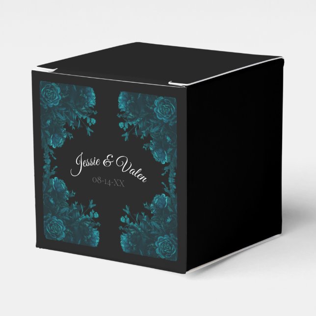Teal Roses Black Gothic Wedding Classic Favour Box (Front Side)