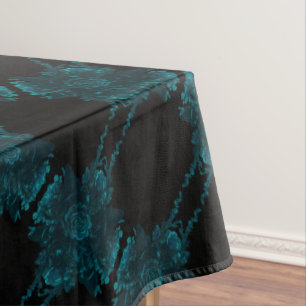 Teal Roses Black Gothic Wedding Tablecloth