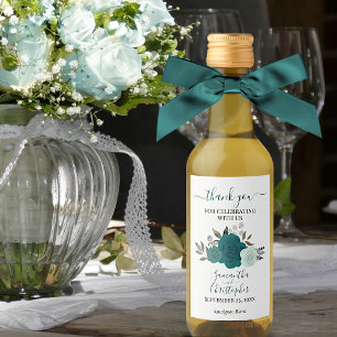 Teal Roses Elegant Boho Wedding Thank You Mini Wine Label