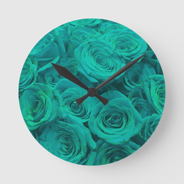 teal roses round clock (Front)