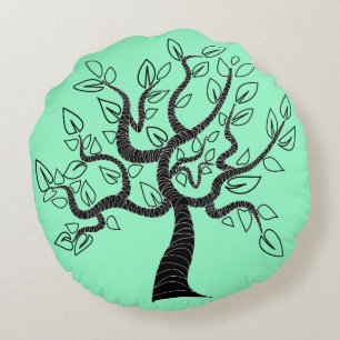 Teal Round Pillow Art Tree