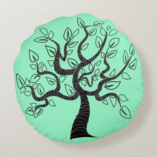 Teal Round Pillow Art Tree (Back)