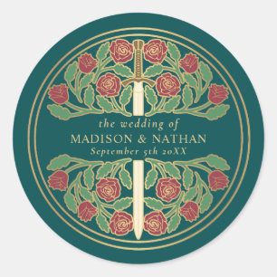 Teal Royal Mediaeval Sword Wedding Classic Round Sticker