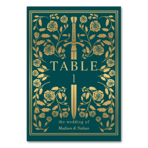Teal Royal Mediaeval Sword Wedding Table Number