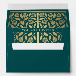 Teal Royal Medieval Gold Sword Wedding Envelope