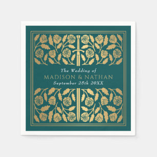 Teal Royal Medieval Gold Sword Wedding Napkin