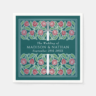 Teal Royal Medieval Silver Floral Sword Wedding Napkin