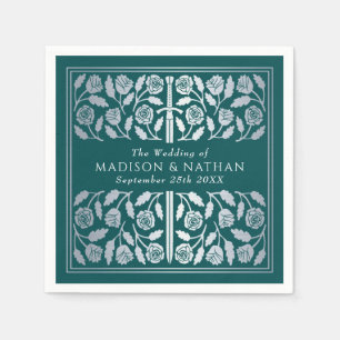 Teal Royal Medieval Silver Sword Wedding Napkin