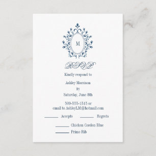 teal RSVP card Monogram With 2 Entree Choice