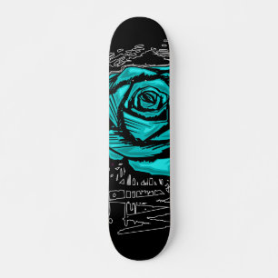 Teal Rugged Rose Graffiti Art • Urban Street Style Skateboard